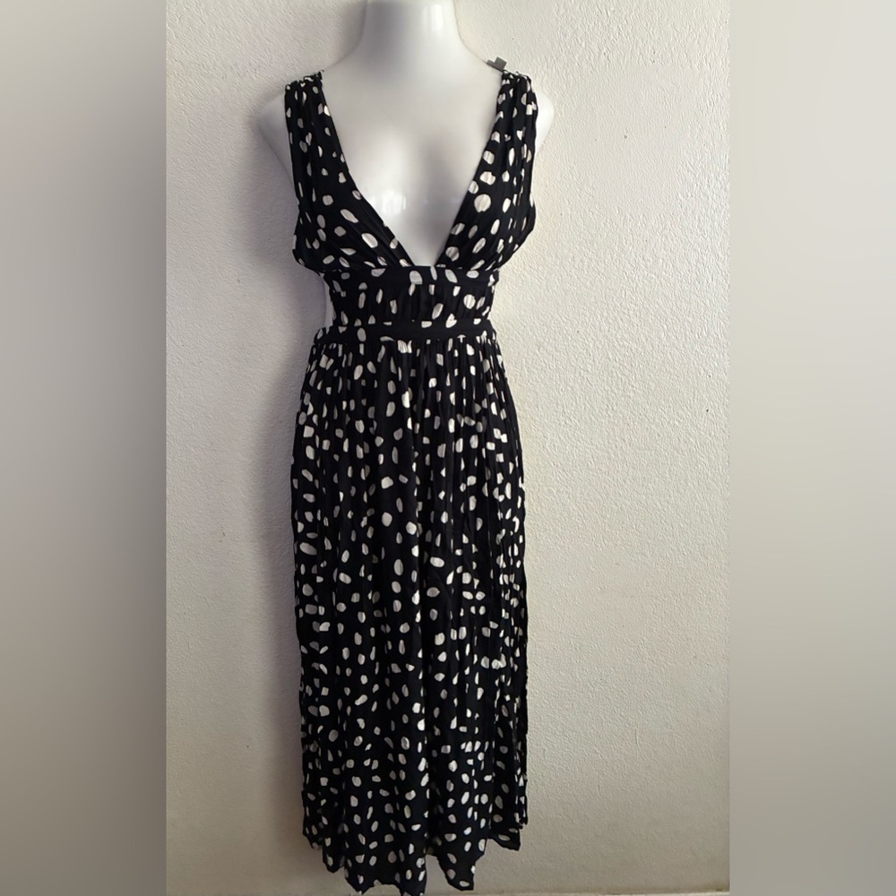 ASOS  Front Slits Back Cut Out Black and White Patterned Maxi  Beach Dress 2 - Picture 2 of 14